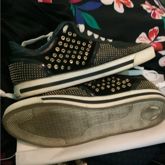 Black and Gold Versace Studded Men Sneakers
